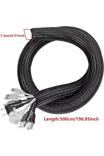 Choice Black 5M 5/1M Braided Cable Sleeve PET Nylon Wrapping Cable Casing Cable Sleeves Wire for Desk PC TV