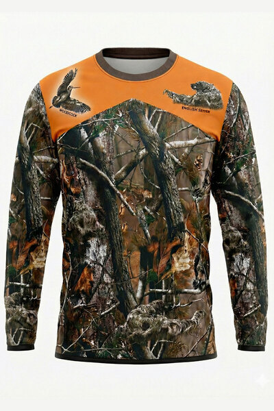 WİDİ Hunting Forest Pattern Cocker Spaniel Setter Printed Regular Fit Crew Neck Long Sleeve Winter Sweatshirt