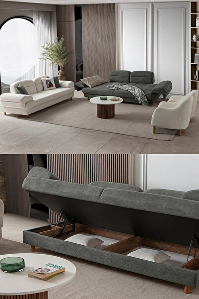 Eymense Lizbon Yataklı Sandıklı Koltuk Takımı 3+3+1+1 Antrasit