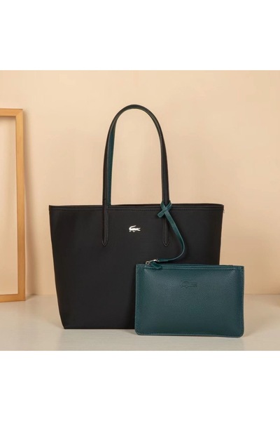 Generic حقيبة يد نسائية كبيرة الحجم ذات وجهين وألوان متعددة - أسود/أخضر غامق