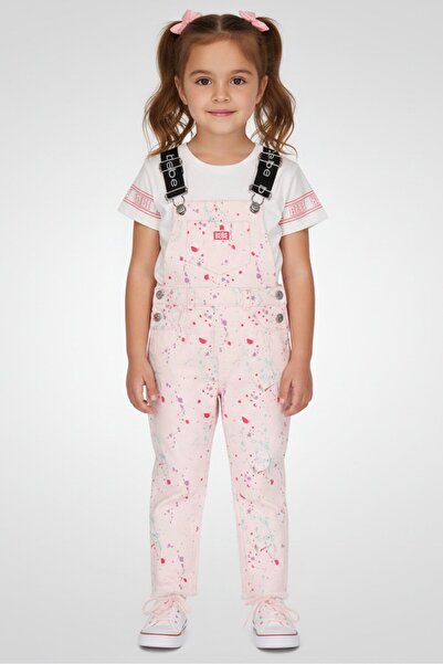 Bebe طقم من قطعتين من تي شيرت بأكمام قصيرة وجمبسوت بطباعة تاي داي للبنات الصغار، متعدد الألوان