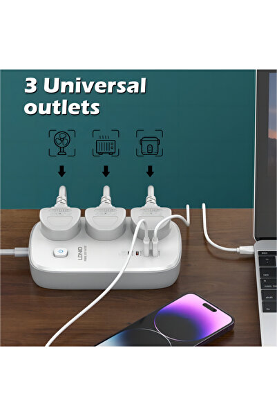 Choice UK Plug LDNIO Universal Power Strip with 65W GaN USB Charer 3250W Extension Cable Network Filter Sur