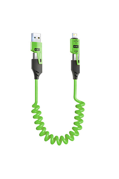 Choice كابل شحن سريع للسيارة زنبركي 4 في 1 USB Type C متعدد إلى متعدد باللون ...