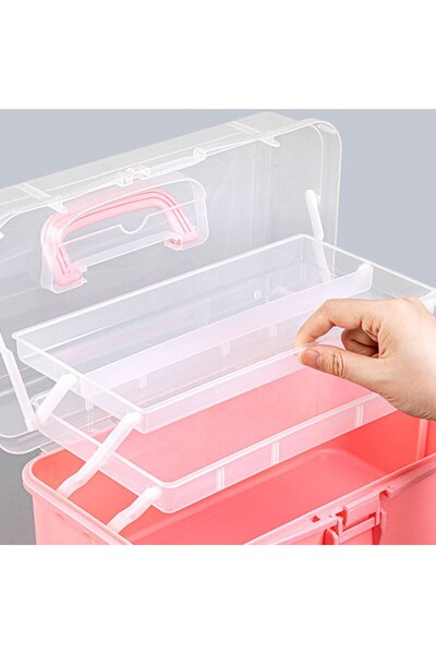 Choice pink Three-layer Transparent Plastic Craft Storage Box, Sewing Storage Box, Folding Tool Box, Art St