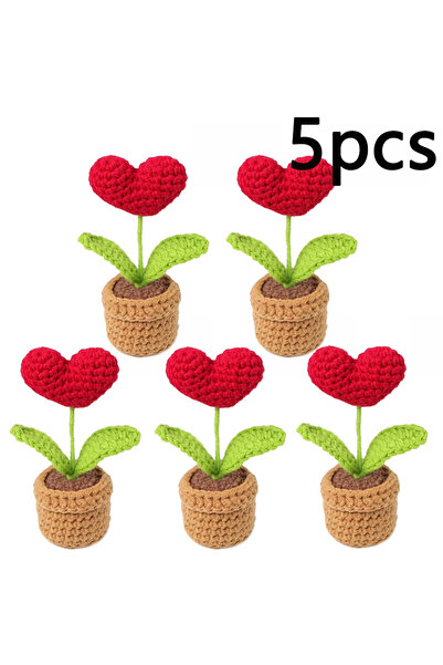 Choice 5pcs 1/2/3/5Pcs Handmade Knitted Flower Pot Red Heart Shaped Knit Imit...