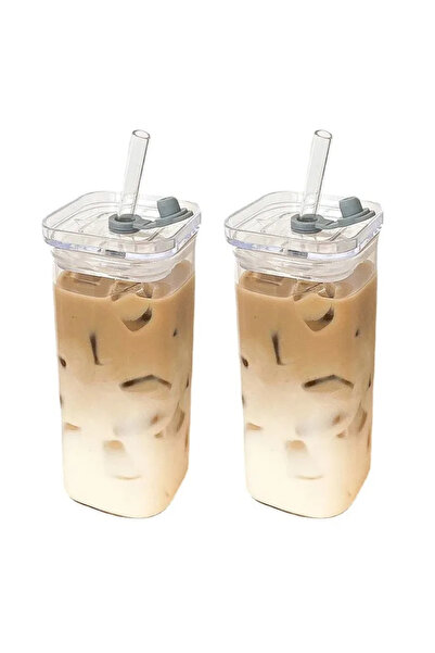 choice2 400ml 2pcs Clear 2PCS Square Heat Resistant Coffee Glass Cup With Lid...
