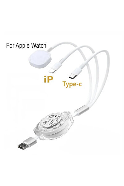 Choice كابل شحن متعدد 3 في 1 مع شاحن الساعة - سلك شحن سريع محمول قابل للسحب م...