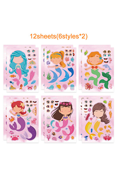 Choice1 12 ورقة 6/12/24 ورقة ملصقات أحجية حورية البحر الصغيرة DIY مضحكة اصنع ...