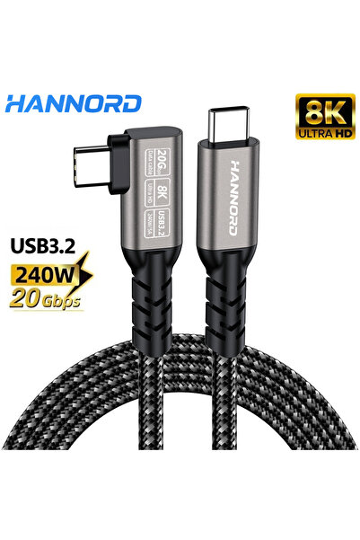 Choice 2m grey Hannord USB C 3.2 Gen 2 Type C Cable 20Gbps 8K@60HZ Video VR Data Cable 5A 240W PD Fast Char