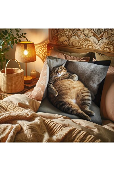 Choice 45X45cm One Side Fat Cat Lying Down Print Pillowcase - Perfect for Living Room and Bedroom Decor, Id
