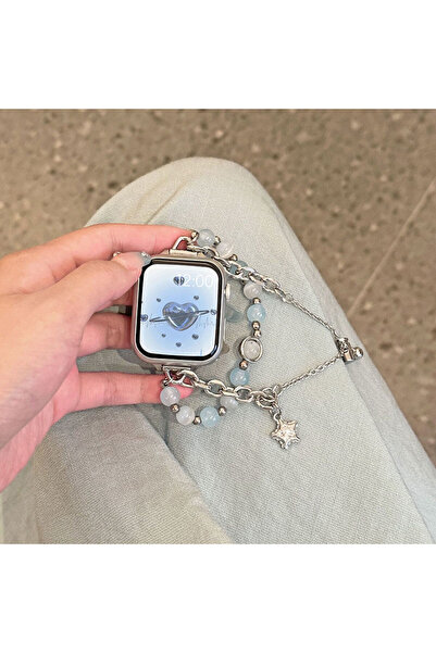 Choice حزام iWatch متوافق مع خرز عين القطة الأزرق الشفاف ذو السلسلة المزدوجة ...