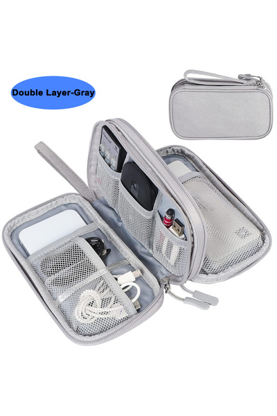 Choice1 Double Layer-Gray Waterproof Cable Storage Bag Digital Electronic Acc...