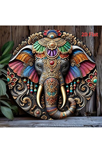 Choice 8x8inch(20x20cm) black Vintage Indian Elephant Tin Sign - Intricate Floral & Geometric Round Metal W