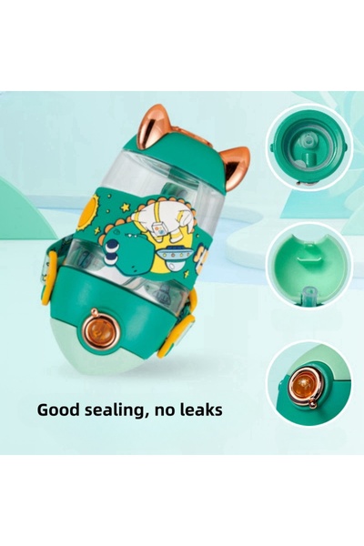 Hibobi Premium 400ml Rocket-Shaped Kids Water Bottle with Straw and Shoulder Strap