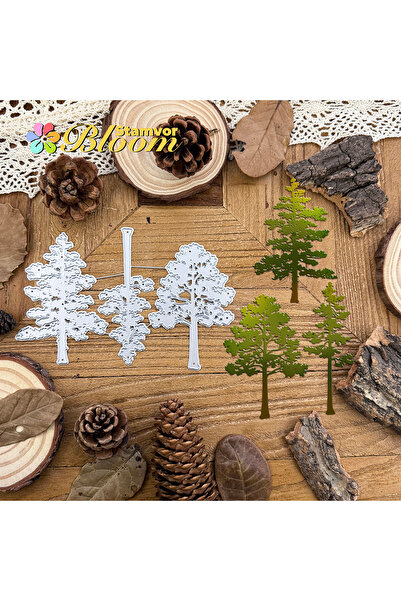 Choice قوالب قطع معدنية لصور ظلية أشجار الصنوبر الخريفية والشتوية القديمة، قصاصات ورقية، نقش زخرفي