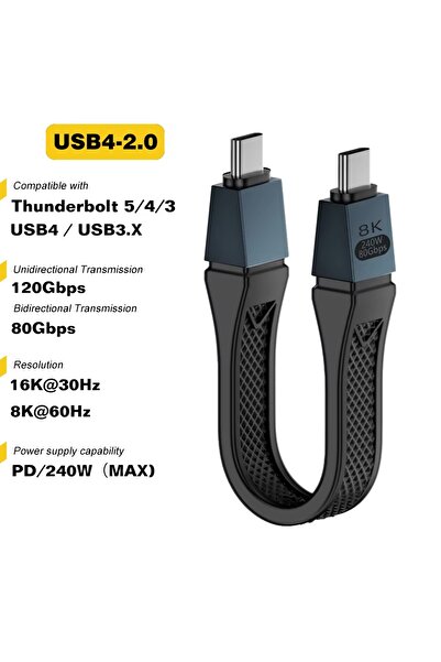 Choice 0.13m 240W 80G RBX HS Thunderbolt 5 Type C USB4 2.0 Cable 80Gbps Gen4 USB C to egpu 16K PD 240w one-