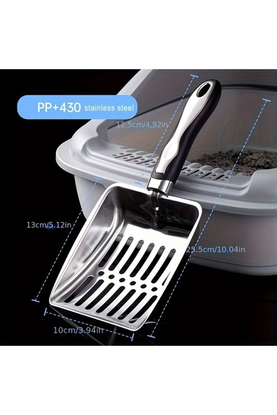 Choice مغرفة قمامة قطط من الفولاذ المقاوم للصدأ قطعة واحدة بمقبض طويل - منع ت...