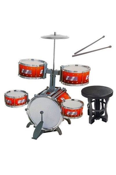 PROCART Set of 5 jazz drums for children, musical drums for children 5 years+, cymbal, sticks, chair
