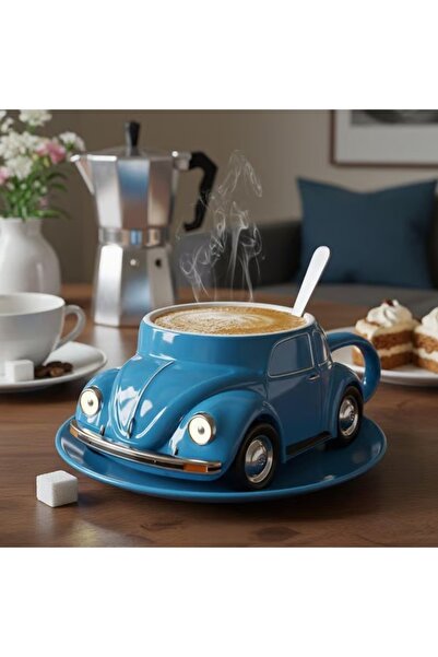 Choice كوب قهوة على شكل خنفساء أزرق بدون أطباق، سعة 201-300 مل، مصنوع يدويًا،...