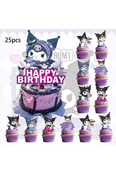 Miniso 25pcs Kuromi Cake Topper、Cupcake Toppers ，Kuromi Birthday Decorations，Theme Party Supplies,Kuromi Bi