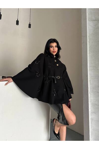 DİMA FASHİON Shirt Collar Cashemere Poncho