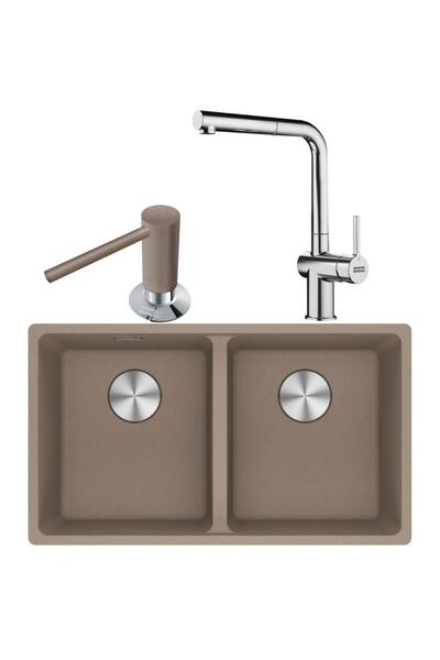 Franke MRG 120-35-35 Granit Oyster Renk Evye, ACTIVE PLUS DOCCIA 2.0 Krom Ren...