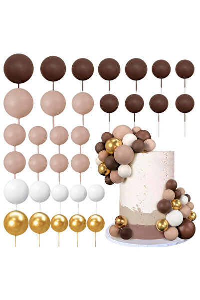 Choice Brown Gold set 32PCS Brown Gold Ball Cake ks Ball Shaped Cake Topper P...