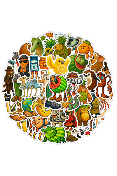 Choice ملصقات متعددة الألوان مكونة من 50 قطعة من ملصقات السحور الكرتونية من نوع تونغ تونغ تونغ، ملصقات ميم مضحكة من نوع براينروت، قصاصات ورقية