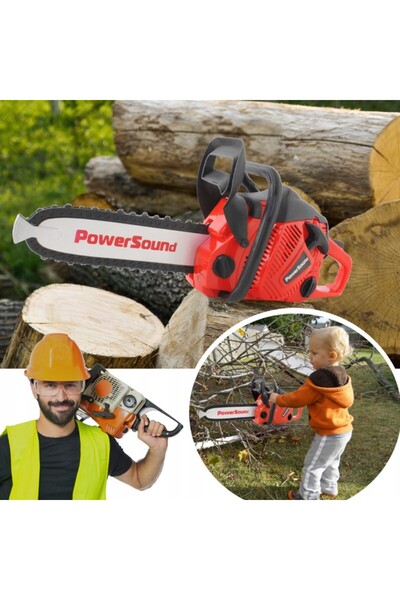 PROCART Children's toy chainsaw with real sounds, 37 cm, battery powered, red/black