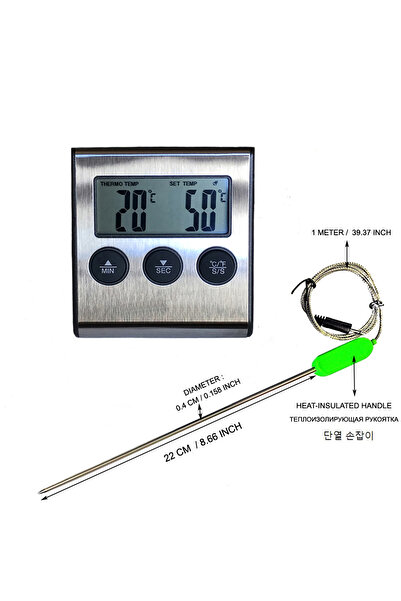 Choice NZ602 Digital BBQ Roast Meat Thermometer for Kitchen Oven Food Cooking with 22cm Long Temperature Se