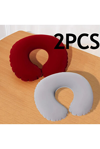 Choice Gray and Crimson 2Pcs/Pack Inflatable U-shaped Pillow, Portable Foldin...