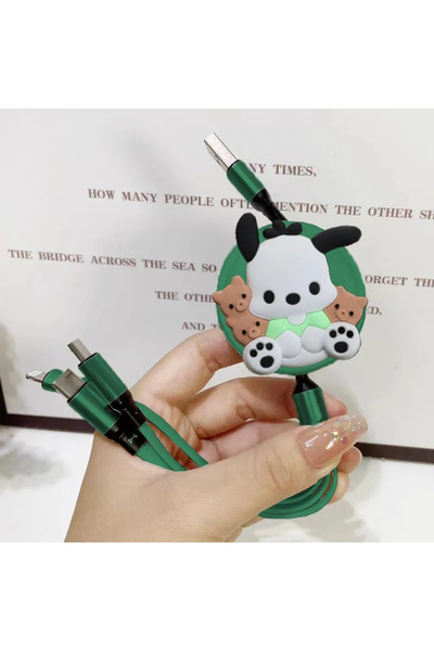 Miniso green Sanrio cute Retractable Data 3 in1 Cable 3A Fast Charging Data Charger Cord For An...