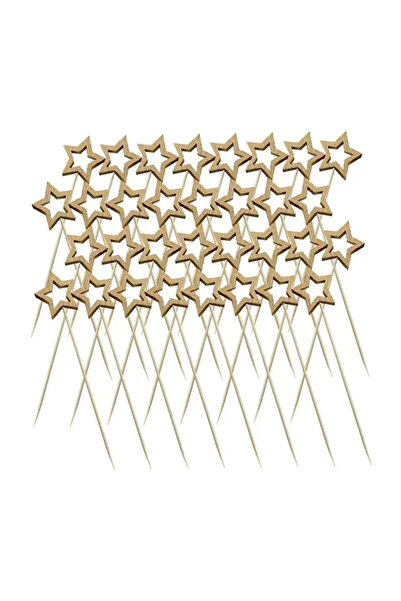 Choice Gold 50pcs Golden Silver Hollow Star Bamboo Skewers Buffet Fruit Food ...