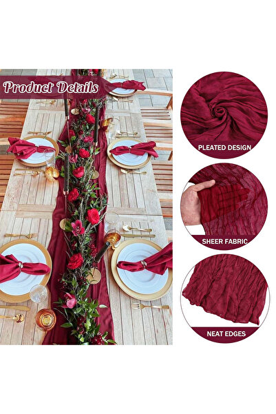 Choice 90x300cm Burgundy Royal Blue Cheesecloth Table Runner Boho Gauze Rusti...