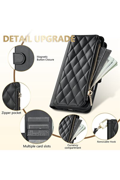 Choice جراب جلدي مغناطيسي قابل للطي لهاتف Galaxy A17 أسود اللون مزود بسحاب وف...