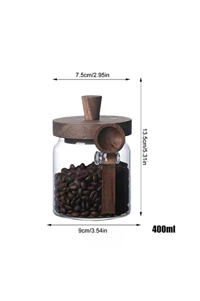 Choice حاويات تخزين طعام زجاجية سعة 400 مل مع أغطية خشبية ومغرفة، وعاء زجاجي محكم الغلق لتخزين الطعام