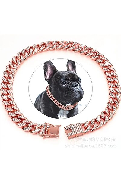 Choice 25cm Rose gold New Style Pet Collar Necklace Cat Dog Full Diamond Cuban Chains Dog Chains Lock Buckl
