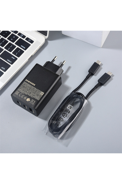 Samsung EU and 1M cable 65W PD Super Fast Charger EU Power Adapter Trio For S25 S24 FE Plus Note20 Ultra A