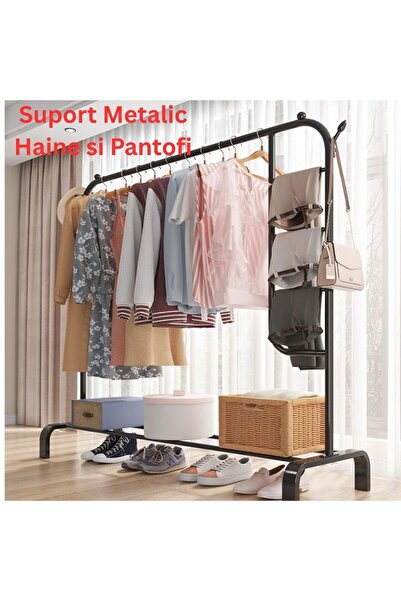 OEM Suport Metalic Haine + Pantofi, 150×120×50 cm – Bară Dublă, Raft Inferior...