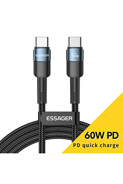 essager كابل USB Type C إلى USB C بطول 1 متر وقوة 60 واط أزرق، كابل USB Type ...