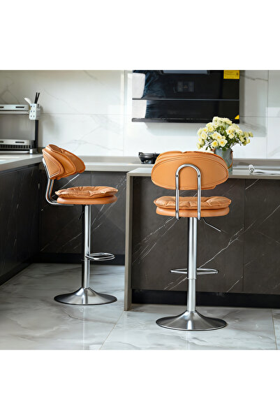 sharpdo 2PCS Bar Chair,High Back Small Round Stool, Comfortable Adjustable High Bar Chair with 360° Swivel