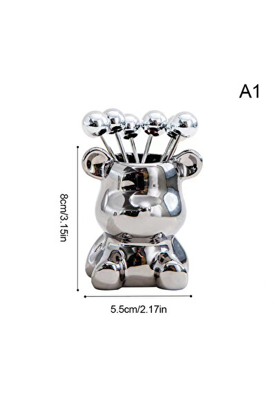 Choice A1 6pcs Stainless Steel Dessert Forks With Storage Jar Bear Fruit Fork Set Cute Bear Tableware For P