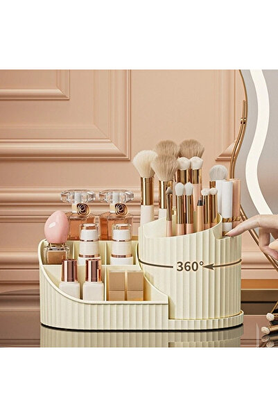 Choice منظم فرش المكياج الدوارة متعدد الوظائف باللون البيج لتخزين مستحضرات ال...
