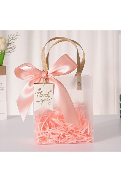 Choice5 10 قطع 13.5x7x14 سم وردية 10 قطع أكياس هدايا شفافة من مادة PVC مع شري...