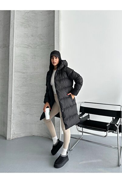 Fashionbox Women's Gel Padding Hooded Zipper Long Puffer Coat 25333