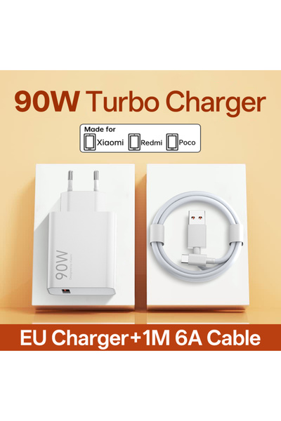 Xiaomi EU and 1M Cable 90W USB Fast Charger for 15 14 13 12 11 Ultra Redmi Note 12 13 14 Pro POCO Turbo Qu