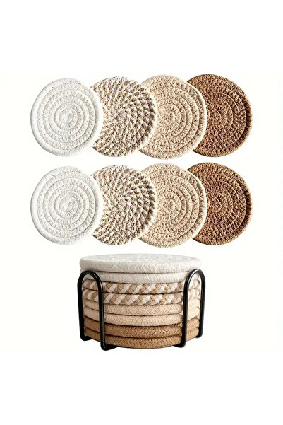 Choice 11cm 8pcs Coffee 8-Piece Set Absorbent Coasters for Drinks, Minimalist Cotton Woven Coasters Coffee