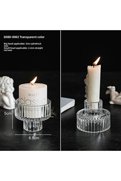 Choice حامل شموع صغير مكون من عمودين مصنوع من الزجاج الشفاف لتصميم الطاولة وا...