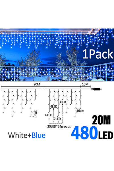 Choice سلسلة أضواء جليدية لعيد الميلاد، قابس أوروبي CWBU-BTD-20M480Bx1، طول 2...