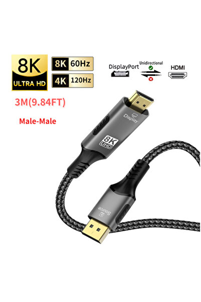 Choice DP to HDMI-8K60hz-3M DisplayPort to HDMI Cable 8K DP1.4 to HDMI 2.1 Co...